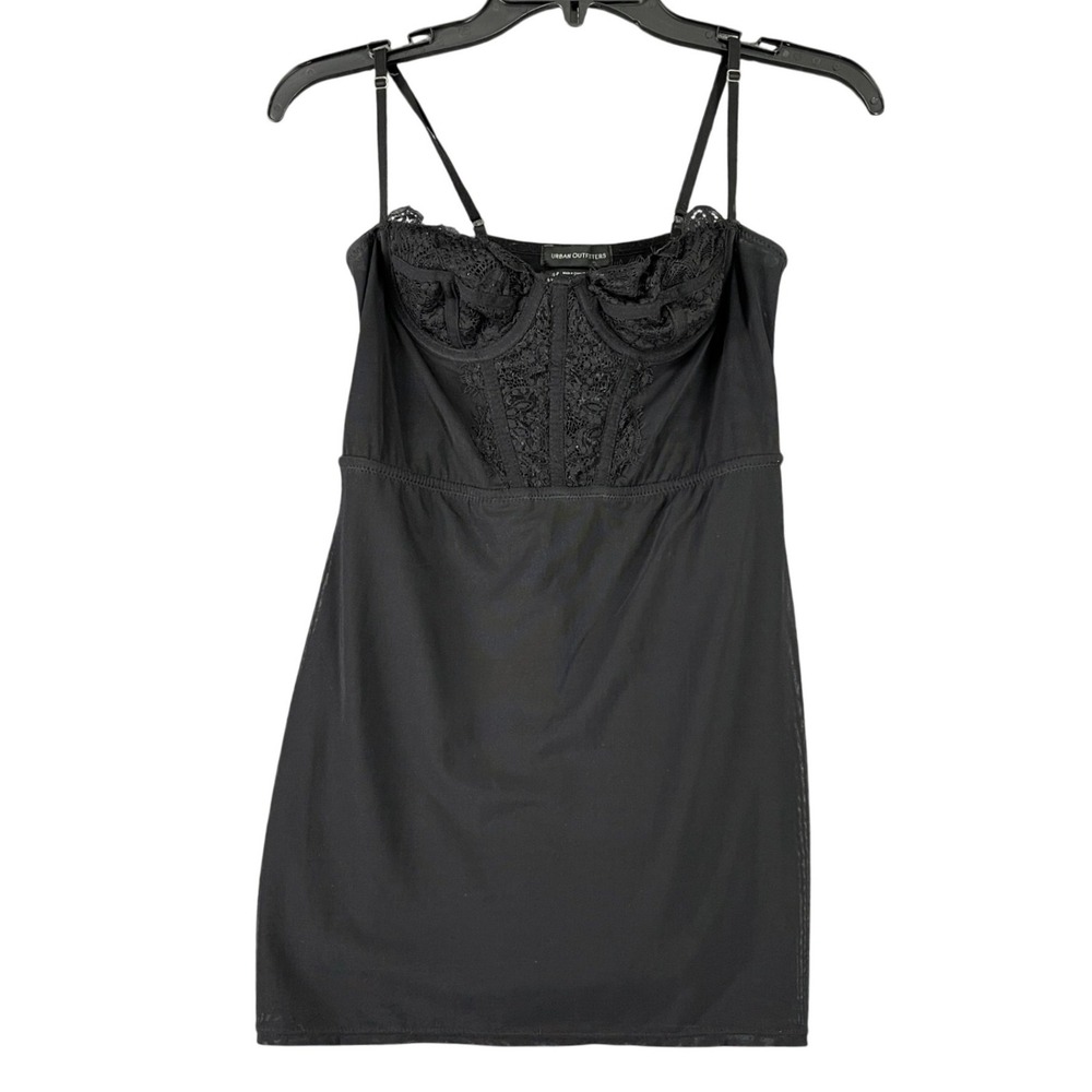 Urban Outfitters Dress Womens Small Black‎ Lace Bust Corset Mesh Mini Bodycon